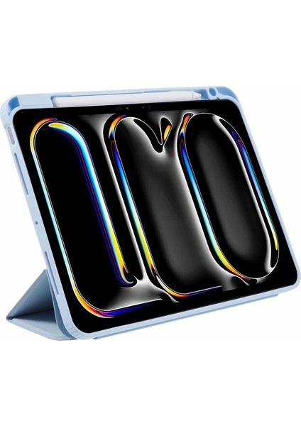 iPad Pro 11 (2024) Üç Katlı Stand Kalem Yuvalı Şeffaf Arka Deri Kapak (Yurt Dışından) modelleri
