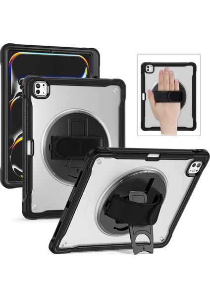 iPad Pro 13 (2024) Kickstand Pc+Tpu+Silikon Tablet Kılıfı ve Döner El Kayışı (Yurt Dışından)