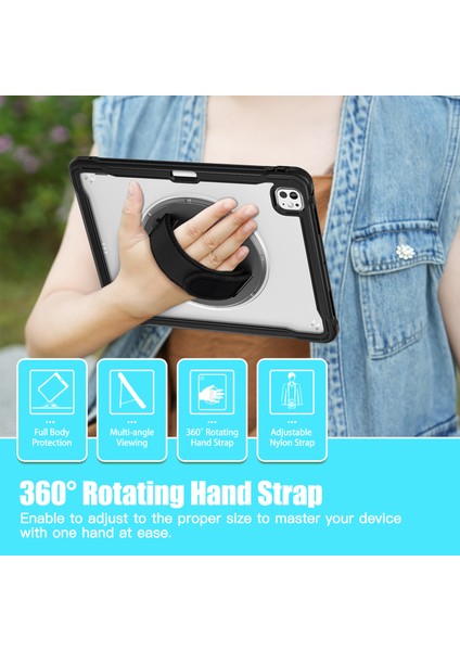 iPad Pro 13 (2024) Kickstand Pc+Tpu+Silikon Tablet Kılıfı ve Döner El Kayışı (Yurt Dışından) modelleri