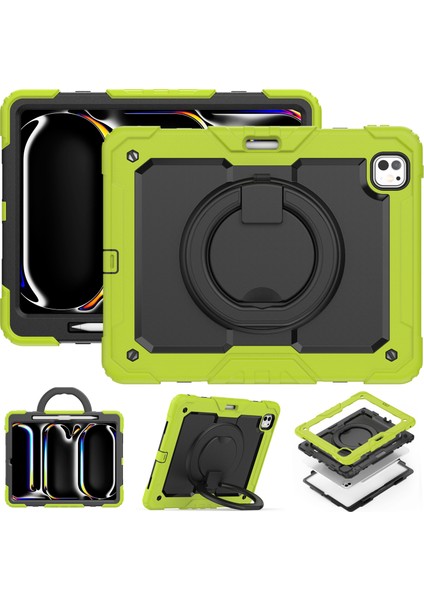 iPad Pro 13 (2024) Kickstand Kılıf Pc+Silikon Tablet Kılıfı ve Omuz Askılı (Yurt Dışından) modelleri