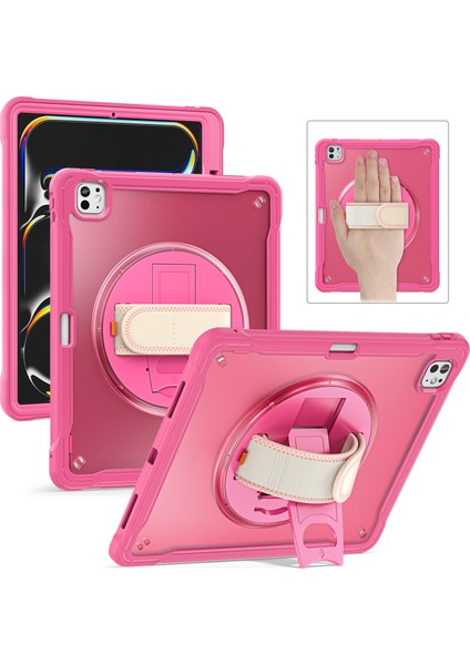 iPad Pro 13 (2024) Kickstand Pc+Tpu+Silikon Tablet Kılıfı ve Döner El Kayışı (Yurt Dışından)