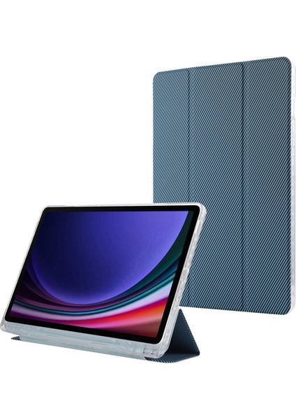 Samsung Galaxy Tab S9 / S9 Fe Karbon Fiber Doku Üç Katlı Stand Akıllı Otomatik / Uyandırma Deri Tablet Kapağı (Yurt Dışından)