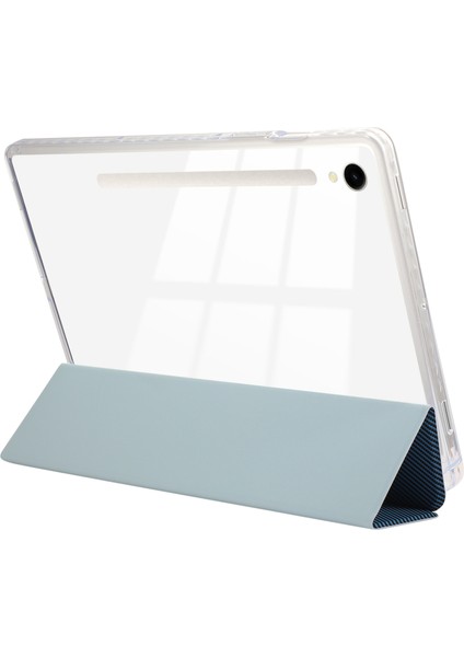 Samsung Galaxy Tab S9 / S9 Fe Karbon Fiber Doku Üç Katlı Stand Akıllı Otomatik / Uyandırma Deri Tablet Kapağı (Yurt Dışından)