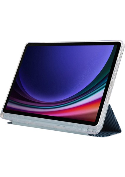 Samsung Galaxy Tab S9 / S9 Fe Karbon Fiber Doku Üç Katlı Stand Akıllı Otomatik / Uyandırma Deri Tablet Kapağı (Yurt Dışından)