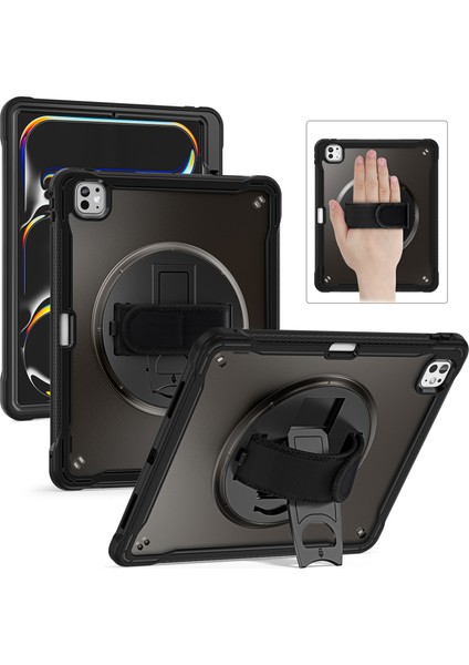 iPad Pro 13 (2024) Kickstand Pc+Tpu+Silikon Tablet Kılıfı ve Döner El Kayışı (Yurt Dışından)