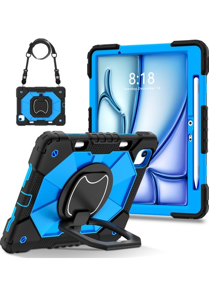 iPad Air 13 (2024) Silikon+Pc Kickstand Omuz Askılı Tablet Kılıfı (Yurt Dışından)
