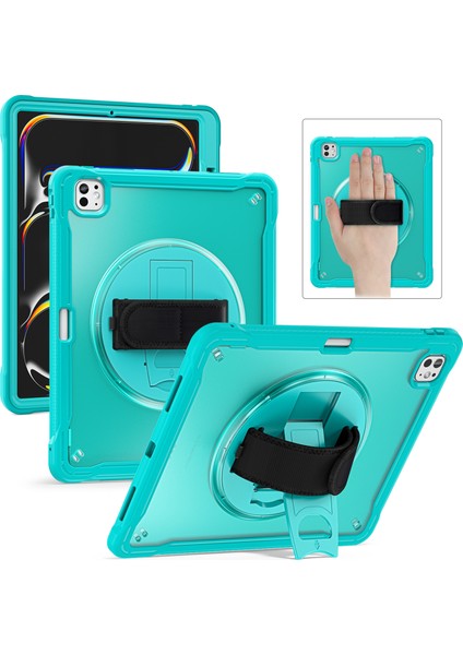 iPad Pro 13 (2024) Kickstand Pc+Tpu+Silikon Tablet Kılıfı ve Döner El Kayışı (Yurt Dışından)