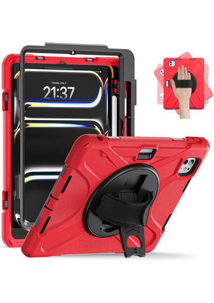 iPad Pro 13 (2024) Tpu+Pc+Silikon Kickstand Kalem Yuvalı Tablet Kapağı (Yurt Dışından)