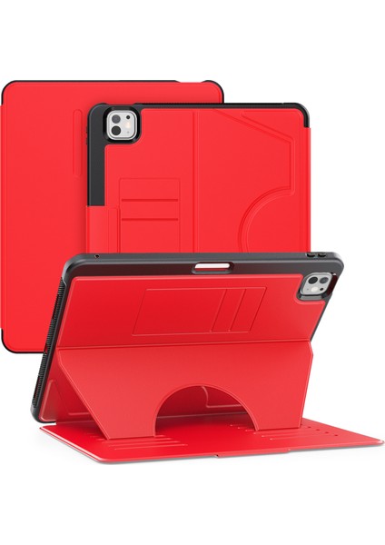 iPad Pro 13 (2024) Darbeye Dayanıklı Kılıf Pc+Tpu+Pu U Şeklinde Kart Yuvalı Stand Tablet Kapağı (Yurt Dışından)