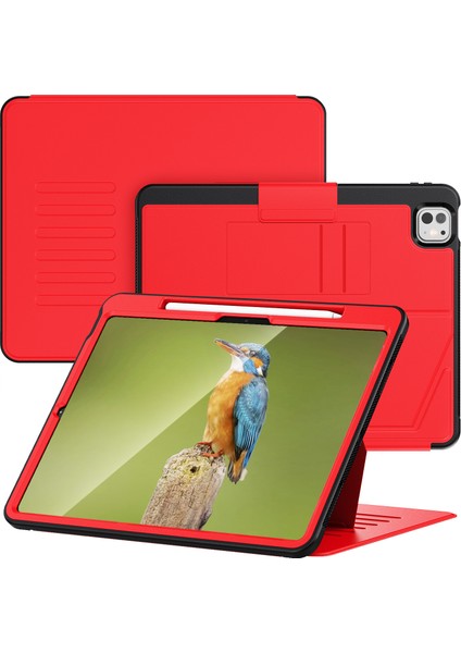 iPad Pro 13 (2024) Darbeye Dayanıklı Kılıf Pc+Tpu+Pu U Şeklinde Kart Yuvalı Stand Tablet Kapağı (Yurt Dışından)