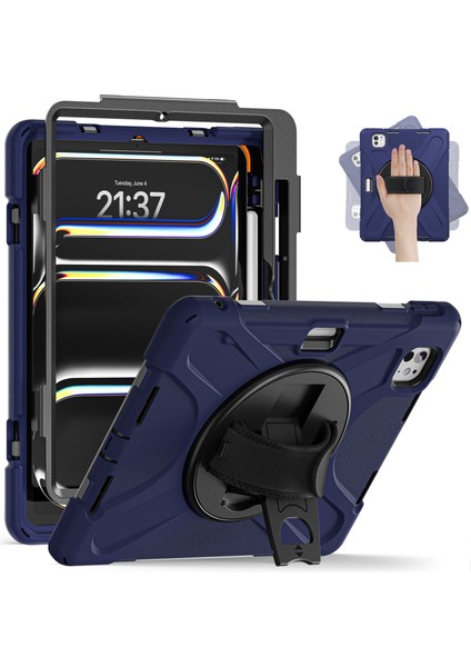 iPad Pro 13 (2024) Tpu+Pc+Silikon Kickstand Kalem Yuvalı Tablet Kapağı (Yurt Dışından)