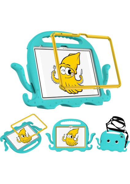 iPad 10.9 (2022) / Air 11 (2024) Eva Karikatür Ahtapot El Tutma Tableti Omuz Askılı Kapak (Yurt Dışından)