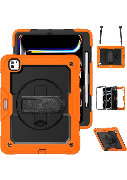 iPad Pro 13 (2024) Kickstand Kılıf Pc+Silikon Tablet Kılıfı ve Omuz Askılı (Yurt Dışından)