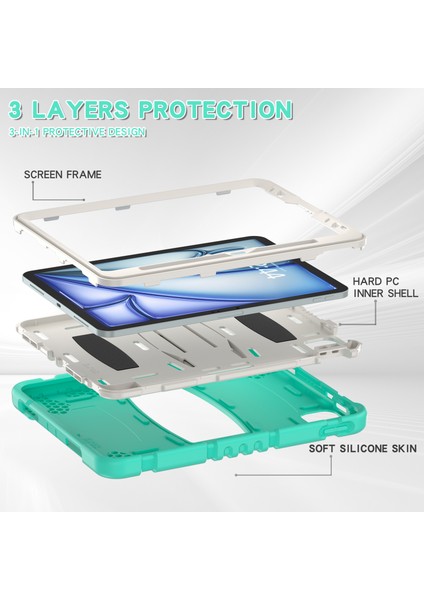 iPad Air 11 (2024) Kickstand Pc+Silikon Düşmeyi Önleyici Tablet Kapağı (Yurt Dışından) modelleri
