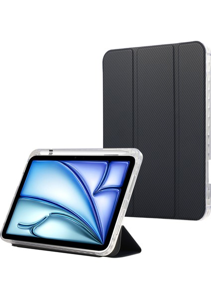 iPad Air 13 (2024) Karbon Fiber Doku Akıllı Deri Üç Katlı Stand Tablet Kapağı (Yurt Dışından)