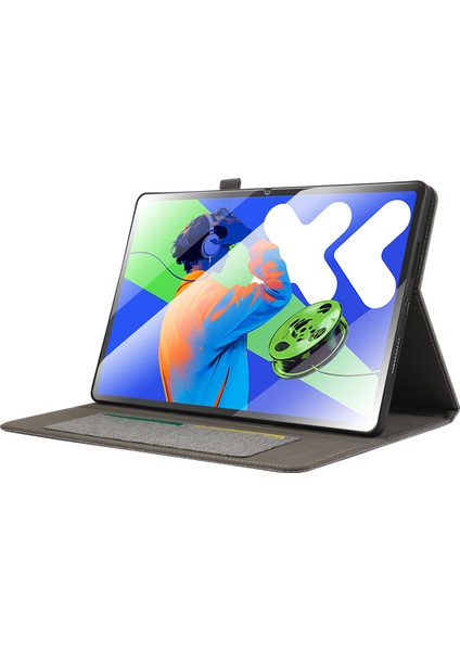 Lenovo Xiaoxin Pad Pro 12.7 Inç Deri Kart Tutucu Kumaş Doku Tablet Standı Kapağı (Yurt Dışından)