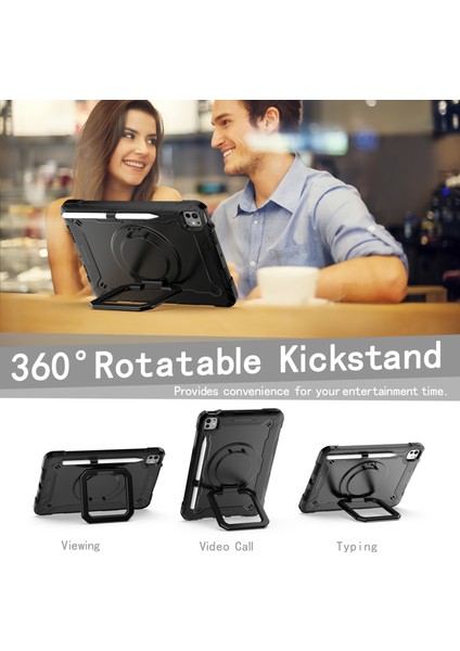 iPad Pro 11 (2024) Döner Destek Standı Pc+Silikon Tablet Kılıfı ve Omuz Askısı (Yurt Dışından) fiyatları