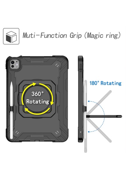iPad Pro 11 (2024) Döner Destek Standı Pc+Silikon Tablet Kılıfı ve Omuz Askısı (Yurt Dışından) modelleri