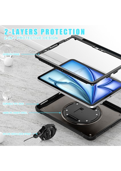 iPad Air 11 (2024) / Air (2022) / (2020) / iPad Pro 11 (2022) / (2021) Omuz Askılı Kickstand Kapağı (Yurt Dışından)