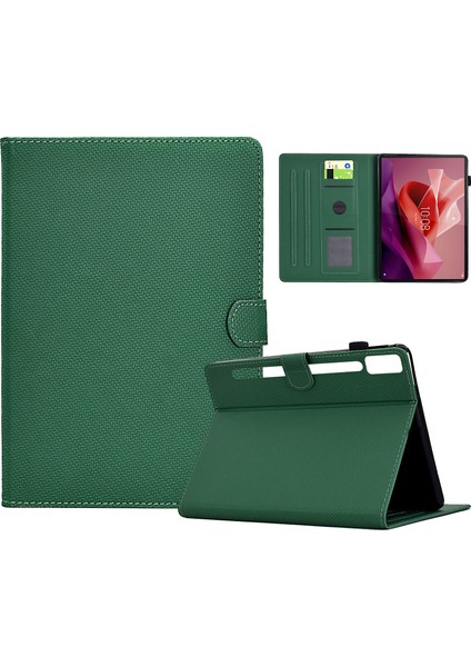 Lenovo Tab P12 Deri Kılıf Karbon Fiber Doku Tablet Kapak Standı Görünümü (Yurt Dışından)