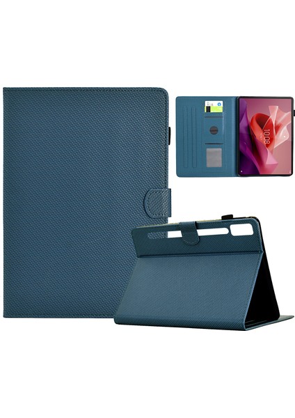 Lenovo Tab P12 Deri Kılıf Karbon Fiber Doku Tablet Kapak Standı Görünümü (Yurt Dışından)