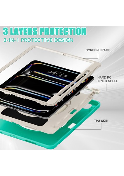 iPad Pro 13 (2024) Kickstand Pc+Tpu+Silikon Kapak ve Kalem Yuvası (Yurt Dışından)