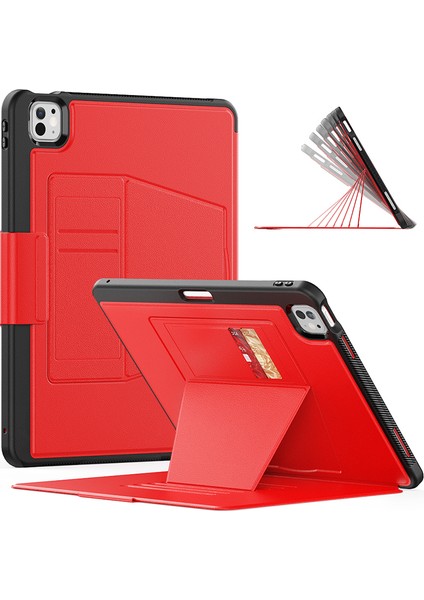iPad Pro 13 (2024) Stand Case Pc+Tpu+Pu Kart Yuvalı Darbeye Dayanıklı Tablet Kapağı (Yurt Dışından)