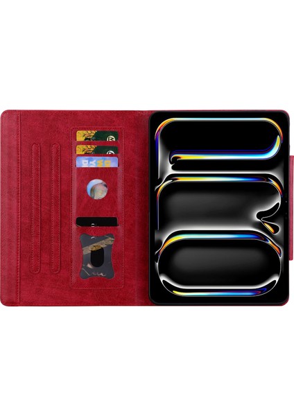 iPad Pro 13 (2024) Pu Deri Kart Yuvaları Tablet Kapağı Manyetik Toka (Yurt Dışından)
