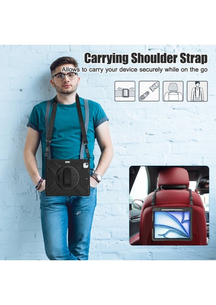 iPad Air 11 (2024) Tpu+Pc+Silikon Kickstand Omuz Askılı Tablet Kılıfı (Yurt Dışından) modelleri