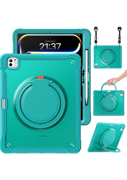 iPad Pro 13 (2024) Döner Destek Standı Pc+Tpu+Silikon Kapak ve Omuz Askısı (Yurt Dışından) fiyatları