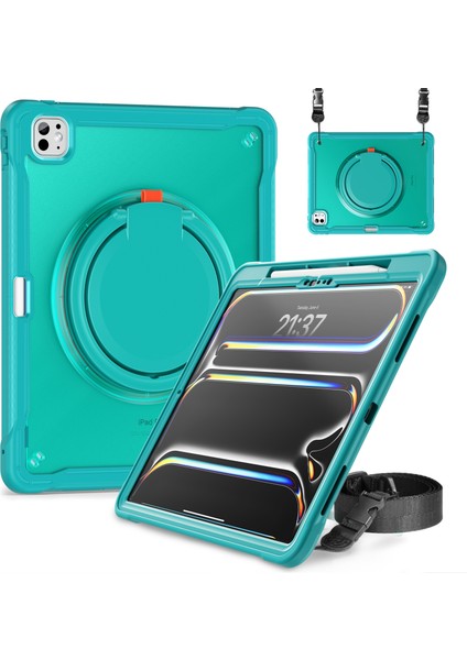 iPad Pro 13 (2024) Döner Destek Standı Pc+Tpu+Silikon Kapak ve Omuz Askısı (Yurt Dışından) modelleri