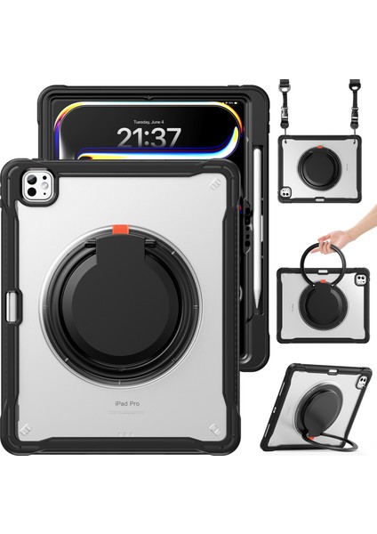 iPad Pro 13 (2024) Döner Destek Standı Pc+Tpu+Silikon Kapak ve Omuz Askısı (Yurt Dışından) fiyatları