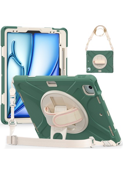 iPad Air 11 (2024) Tpu+Pc+Silikon Kickstand Omuz Askılı Tablet Kılıfı (Yurt Dışından)