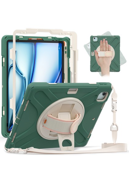 iPad Air 11 (2024) Tpu+Pc+Silikon Kickstand Omuz Askılı Tablet Kılıfı (Yurt Dışından)