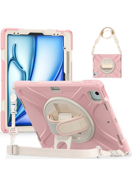 iPad Air 11 (2024) Tpu+Pc+Silikon Kickstand Omuz Askılı Tablet Kılıfı (Yurt Dışından)