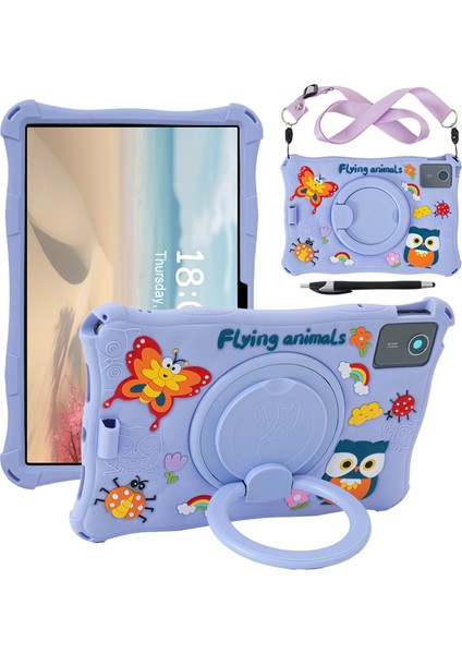 Lenovo Tab M11 TB330FU / 331FC / Xiaoxin Pad 11 2024 Kickstand Karikatür Silikon Kapak Omuz Askısı ile (Yurt Dışından)