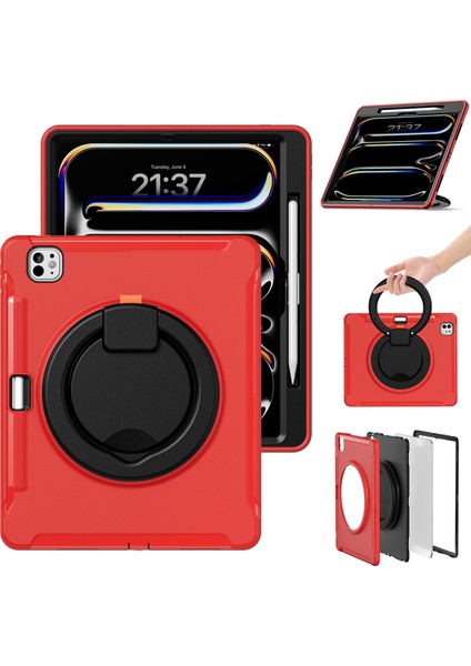 iPad Pro 13 (2024) El Tutma Çubuğu Pc+Tpu Kalem Yuvalı Kapak (Yurt Dışından)