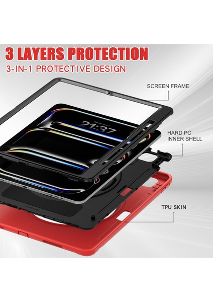 iPad Pro 13 (2024) El Tutma Çubuğu Pc+Tpu Kalem Yuvalı Kapak (Yurt Dışından)