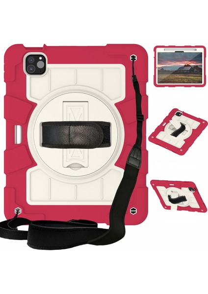 iPad Pro 11 (2024) Kickstand Kılıf Pc+Tpu Omuz Askılı Tablet Kılıfı (Yurt Dışından)