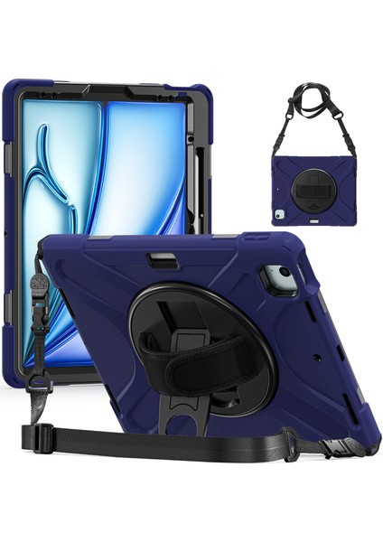 iPad Air 13 (2024) Kickstand Kılıf Tpu+Pc+Silikon Omuz Askılı Tablet Kılıfı (Yurt Dışından)