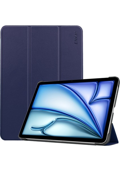 iPad Air 13 (2024) Üç Katlı Stand Kapağı Pu Deri+Pc Tablet Kılıfı (Yurt Dışından)