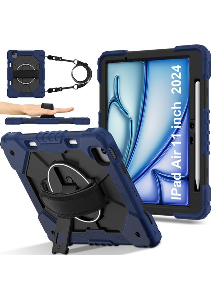 iPad Air 11 (2024) Silikon+Pc Kickstand Omuz Askılı Tablet Kılıfı (Yurt Dışından)