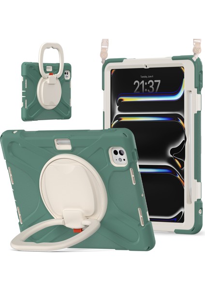 iPad Pro 11 (2024) Kickstand Tpu+Pc+Silikon Tablet Kılıfı ve Omuz Askılı (Yurt Dışından)