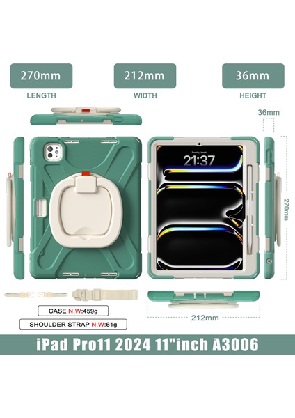 iPad Pro 11 (2024) Kickstand Tpu+Pc+Silikon Tablet Kılıfı ve Omuz Askılı (Yurt Dışından)