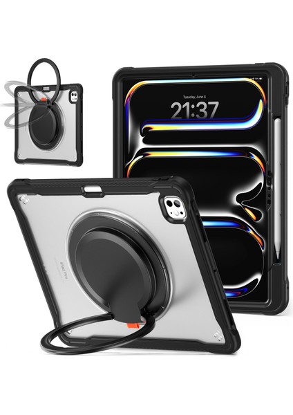 iPad Pro 13 (2024) Döner Destek Standı Pc+Tpu+Silikon Tablet Kılıfı (Yurt Dışından)