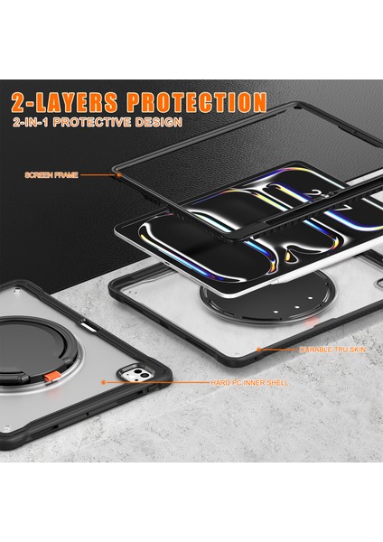 iPad Pro 13 (2024) Döner Destek Standı Pc+Tpu+Silikon Tablet Kılıfı (Yurt Dışından) modelleri