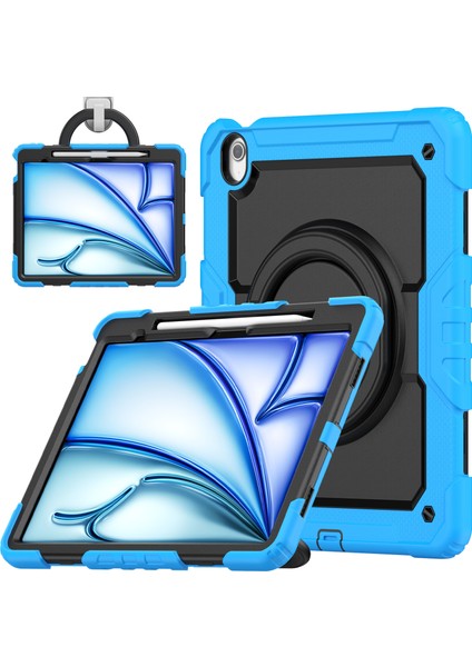 iPad Air 13 (2024) Pc+Silikon Tablet Kılıfı, Destek Çubuğu, Askı (Yurt Dışından)