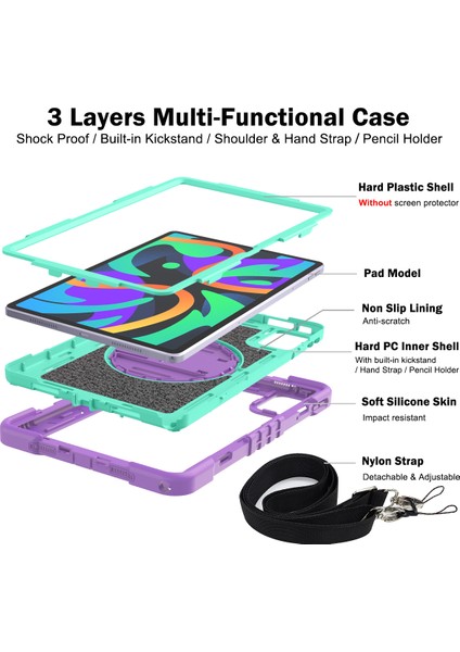 Lenovo Tab M11 / Xiaoxin Pad 11 2024 Silikon + Pc Kickstand Tablet Kılıfı Omuz Askısı ile (Yurt Dışından)