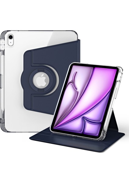 iPad Air 13 (2024) Çıkarılabilir Pu Deri Şeffaf Arka Akıllı Kapak Döner Stand (Yurt Dışından)