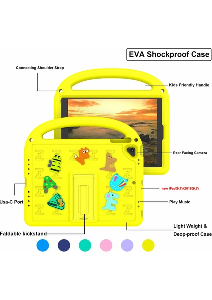 iPad 9.7 Inç (2018) / (2017) / Air (2013) / Air 2 Tablet Kılıfı Eva+Pc Kickstand Kapağı (Yurt Dışından)